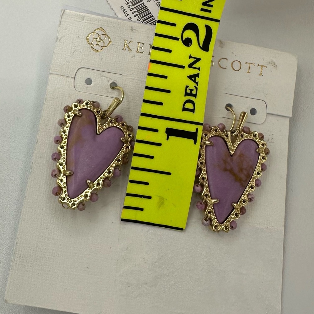 Kendra Scott Beaded Ansley Heart Drop Earrings in Gold Lilac Phosphate NWT - Picture 8 of 9